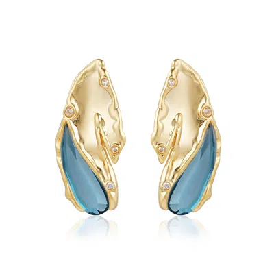 Rare Matters Jewelry Women's Gold / Blue Lustrous Inlay Blue Stud Earrings