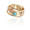 Rare Matters Jewelry Women's Gold / Blue Sprinkled Turquoise Gemstone Banded Ring