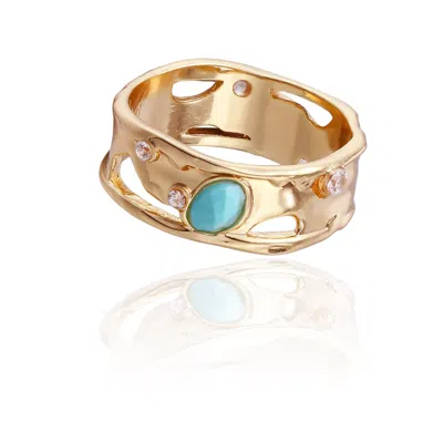Rare Matters Jewelry Women's Gold / Blue Sprinkled Turquoise Gemstone Banded Ring