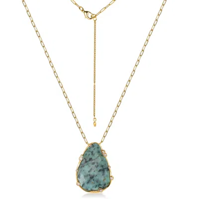 Rare Matters Jewelry Women's Gold / Green Organic African Turquoise Teardrop Necklace In Multi