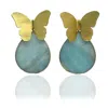 Rare Matters Jewelry Women's Gold / Green Spring Butterfly Amazonite Statement Earrings