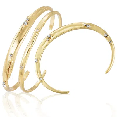 Rare Matters Jewelry Women's Gold Organic Stacked Bangle Cuff Bracelet Set