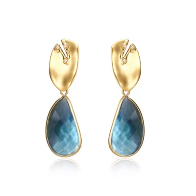 Rare Matters Jewelry Women's Gold / Pink / Purple Golden Leaf Blue Drop Earrings