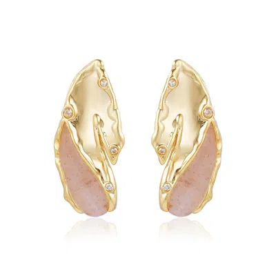 Rare Matters Jewelry Women's Gold / Pink / Purple Lustrous Inlay Strawberry Quartz Stud Earrings