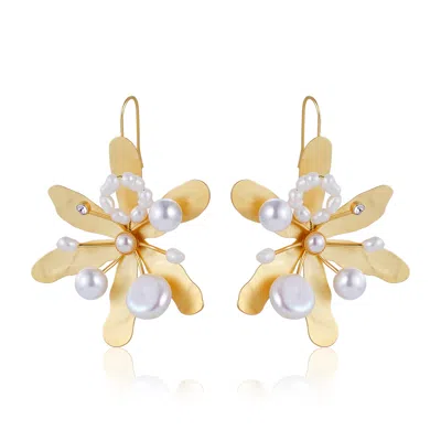 Rare Matters Jewelry Women's Gold / White Blossom Pearl Drops Flower Earring