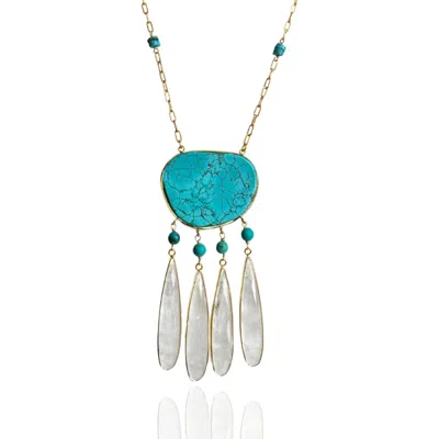 Rare Matters Jewelry Women's Gold / White / Blue Dream Catcher Organic Turquoise & Clear Quartz Necklace In Multi