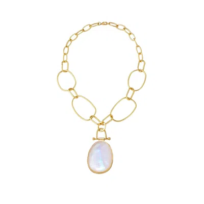 Rare Matters Jewelry Women's Gold / White Luxe Oval Mother Of Pearl Pendant Chain Necklace
