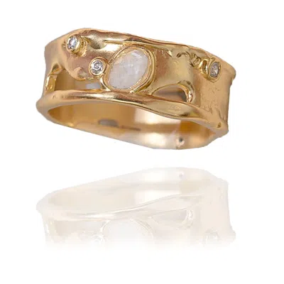 Rare Matters Jewelry Women's Gold / White Sprinkled Clear Quartz Gemstone Banded Ring