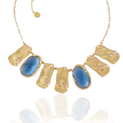 Rare Matters Jewelry Women's Golden Wave Collar Blue Necklace