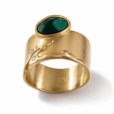Rare Matters Jewelry Women's Green / Gold Brilliance Malachite Gemstone Statement Ring In Multi