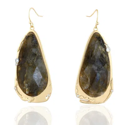 Rare Matters Jewelry Women's Grey / Brown Fluid Teardrop Labradorite Statement Earrings