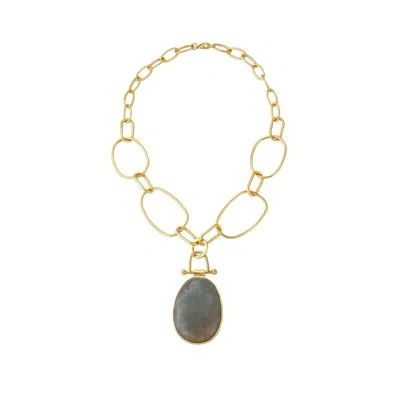 Rare Matters Jewelry Women's Grey Luxe Oval Labradorite Pendant Chain Necklace