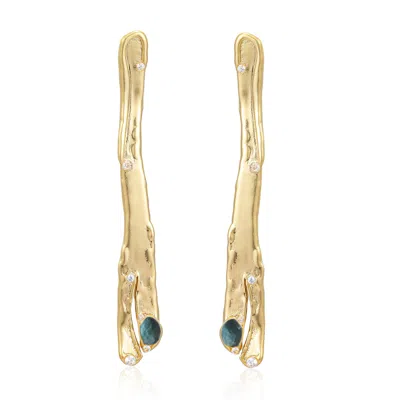 Rare Matters Jewelry Women's Natural Asymmetry Blue Linear Earrings In Gold