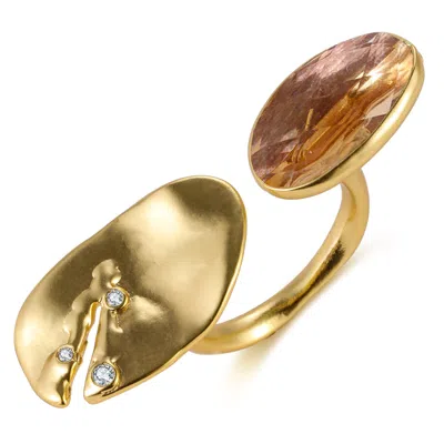 Rare Matters Jewelry Women's Pink / Purple Floating Stone Peach Glass Huggie Ring