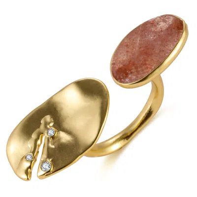 Rare Matters Jewelry Women's Pink / Purple Floating Stone Strawberry Quartz Huggie Ring