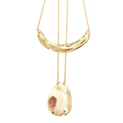 Rare Matters Jewelry Women's Pink / Purple Gemstone Duo Pendant Necklace Strawberry Quartz