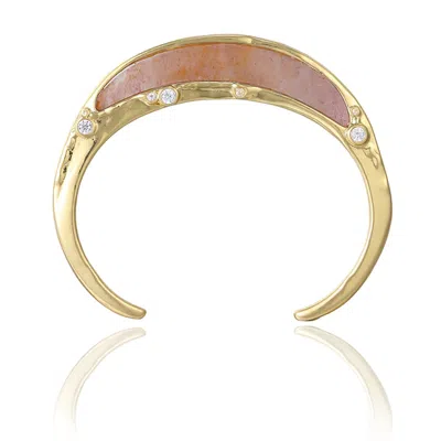 Rare Matters Jewelry Women's Pink / Purple Gemstone Inlay Bangle Cuff - Strawberry Quartz
