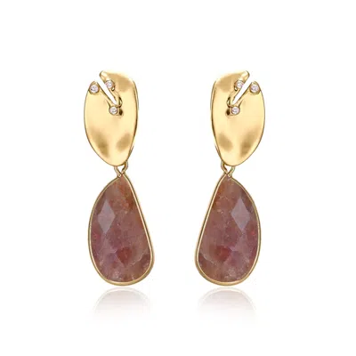 Rare Matters Jewelry Women's Pink / Purple / Gold Golden Leaf Pink Drop Earrings In Multi