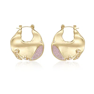 Rare Matters Jewelry Women's Pink / Purple / Gold Sculptural Pink Gem Huggies Earrings