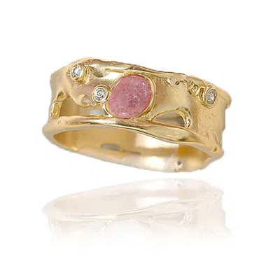Rare Matters Jewelry Women's Pink / Purple / Gold Sprinkled Strawberry Quartz Banded Ring