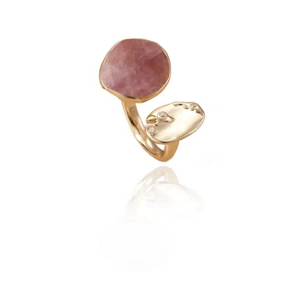 Rare Matters Jewelry Women's Pink / Purple / Gold Strawberry Quartz Gemstone Huggie Ring