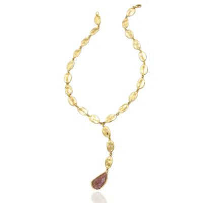 Rare Matters Jewelry Women's Pink / Purple Golden Drift Strawberry Quartz Necklace In Multi