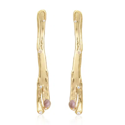 Rare Matters Jewelry Women's Pink / Purple Natural Asymmetry Strawberry Quartz Linear Earrings