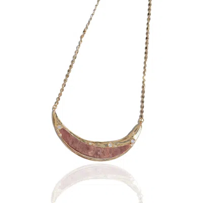 Rare Matters Jewelry Women's Pink / Purple Sparkles Strawberry Quartz Curved Bar Pendant Necklace
