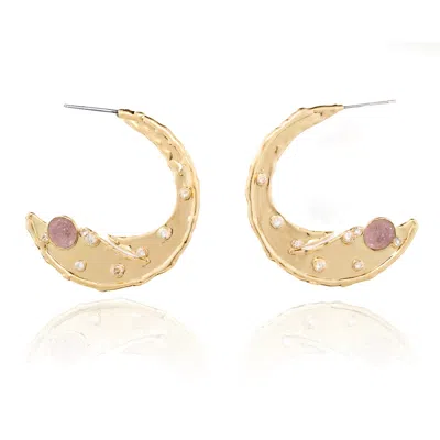 Rare Matters Jewelry Women's Pink / Purple Timeless Organic Strawberry Quartz Crescent Earrings