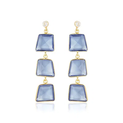 Rare Matters Jewelry Women's Prism Ladder Blue Glass Triple Drop Earrings