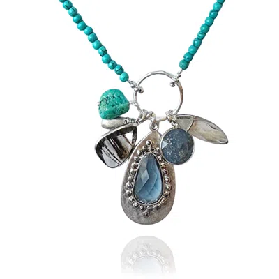 Rare Matters Jewelry Women's Radiance Charm Turquoise & Coastal Blue Teardrop Necklace