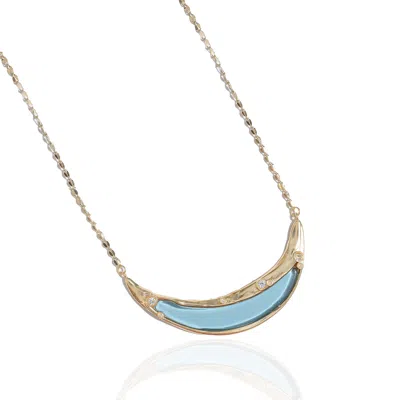 Rare Matters Jewelry Women's Sparkles Blue Curved Bar Pendant Necklace