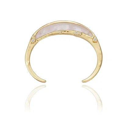 Rare Matters Jewelry Women's White Gemstone Inlay Bangle Cuff - Clear Quartz