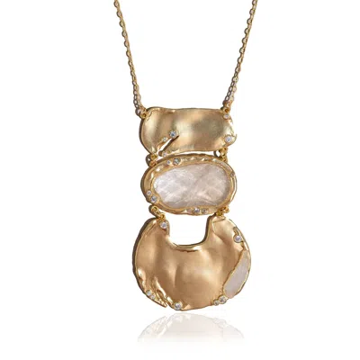 Rare Matters Jewelry Women's White Gemstone Statement Goddess Necklace Clear Quartz