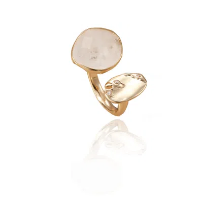 Rare Matters Jewelry Women's White / Gold Clear Quartz Gemstone Huggie Ring