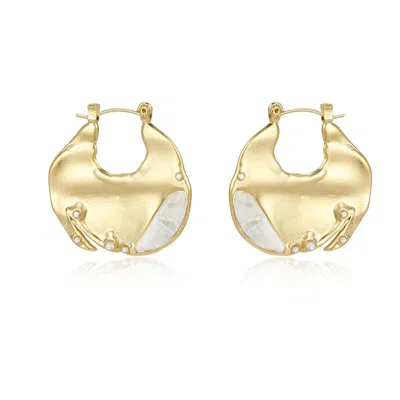 Rare Matters Jewelry Women's White / Gold Sculptural Moonstone Gem Huggies In Multi