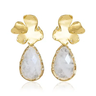 Rare Matters Jewelry Women's White Golden Flora Statement Clear Quartz Drop Earrings