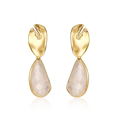 Rare Matters Jewelry Women's White Golden Leaf Clear Quartz Drop Earrings