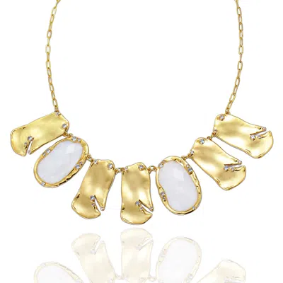 Rare Matters Jewelry Women's White Golden Wave Collar Clear Quartz Necklace