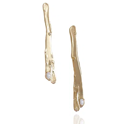 Rare Matters Jewelry Women's White Natural Asymmetry Moonstone Linear Earrings
