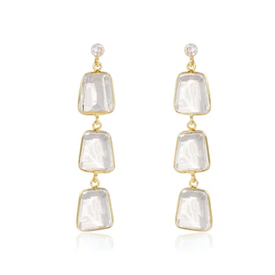 Rare Matters Jewelry Women's White Prism Ladder Clear Glass Triple Drop Earrings