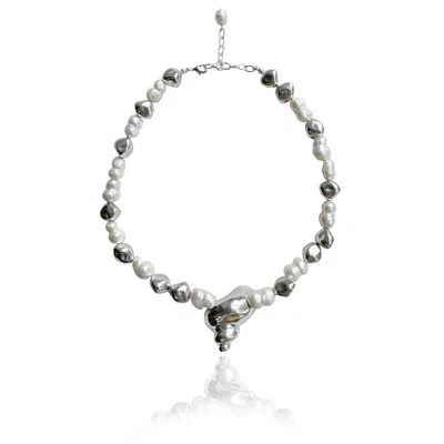 Rare Matters Jewelry Women's White / Silver Sterling Silver Baroque Shell Ocean Relic Statement Necklace In Multi