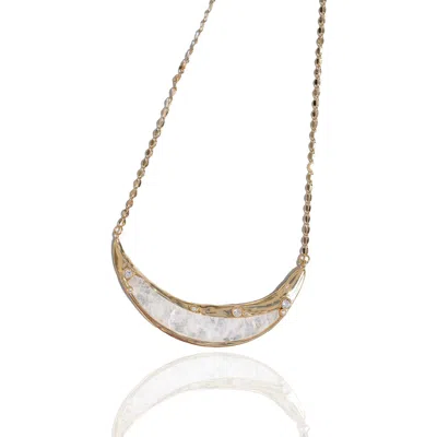 Rare Matters Jewelry Women's White Sparkles Clear Quartz Curved Bar Pendant Necklace