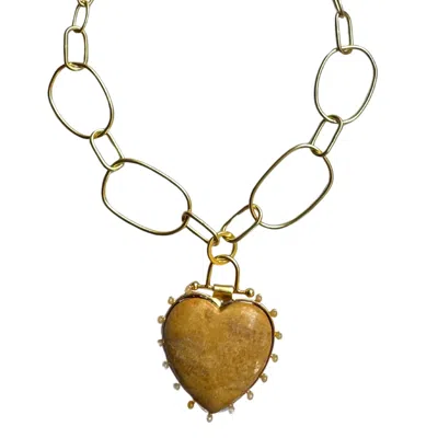 Rare Matters Jewelry Women's Yellow / Gold Luxe Golden Jasper Beaded Heart Pendant Necklace