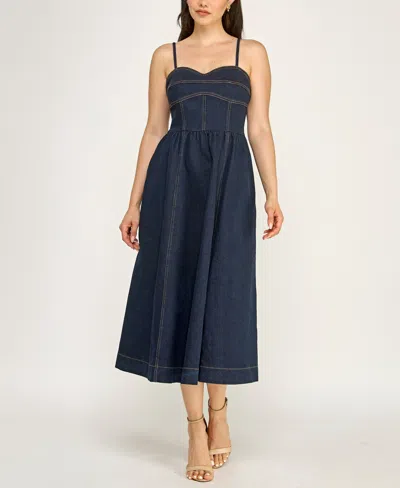 Rare Women's Indigo Denim Sweetheart Midi Dress In Blue