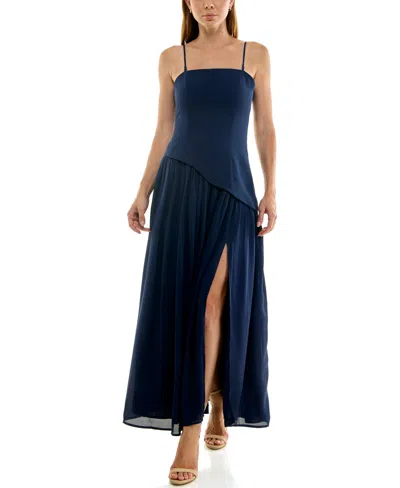 Rare Women's Strapless Asymmetrical Corset-inspired Chiffon Gown In Navy