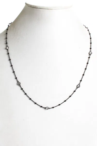 Rarities 925 Sterling Silver Beaded Chain Topaz Necklace Black White 24in 3.3g
