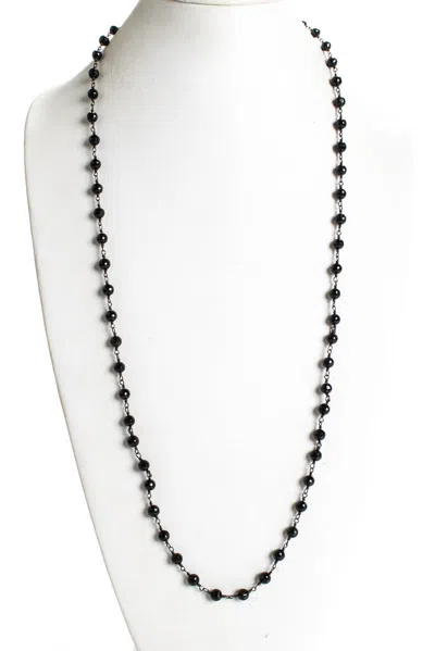 Rarities 925 Sterling Silver Beaded Onyx Stone Necklace Black 35in 31.8g