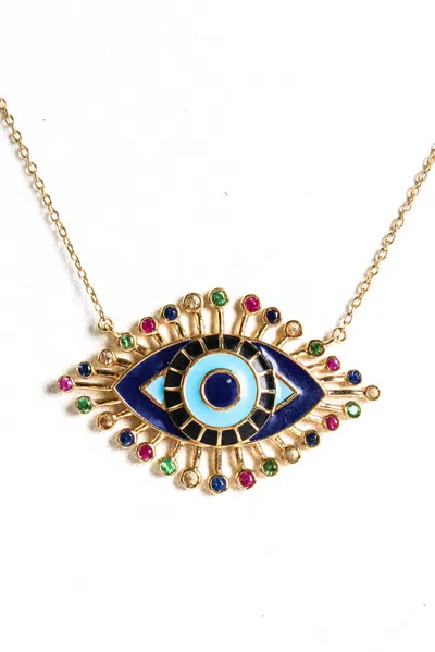 Rarities Gold Plated Sterling Silver Egyptian Eye Necklace Multicolor 18in 17g