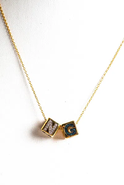 Rarities Sterling Silver Gold Plated Topaz Diamond Letter Block Necklace 16"